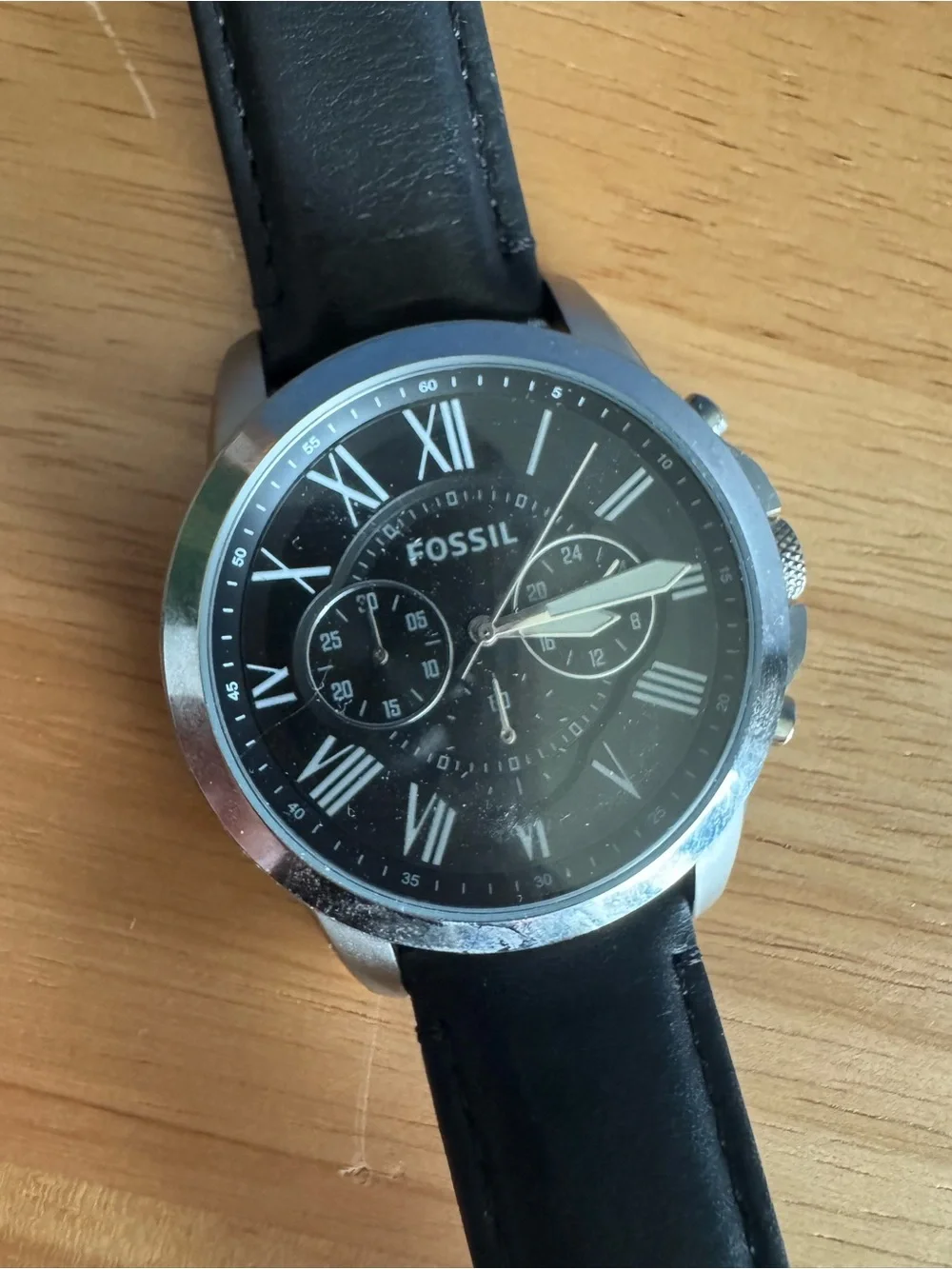 Fossil Men's Black Leather Strap Chronograph Watch